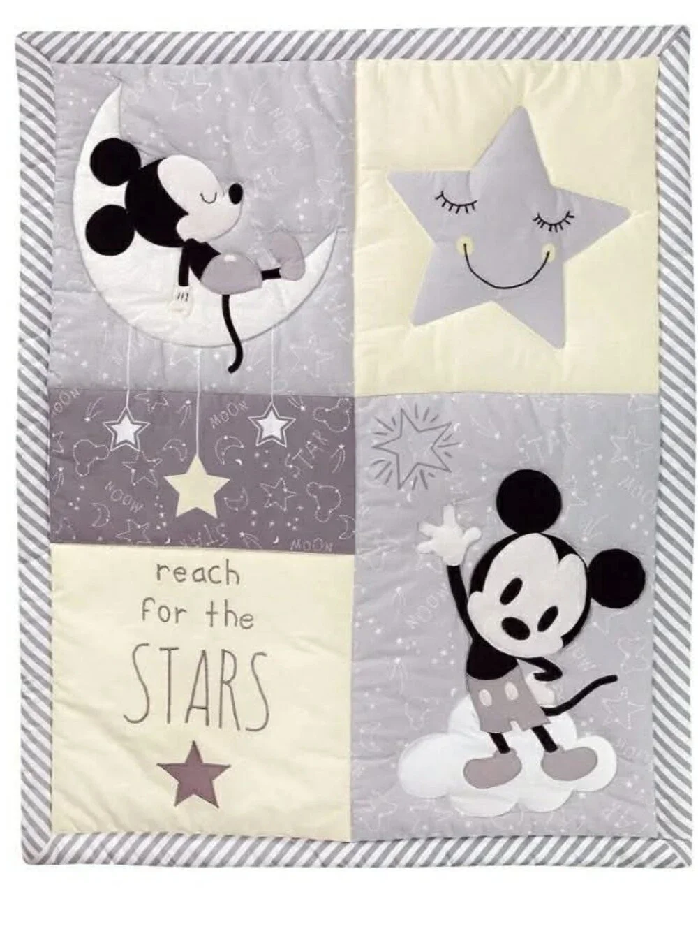 Disney Baby Mickey Mouse Gray/Yellow 4-Piece Crib Bedding Set NEW Lambs & Ivy